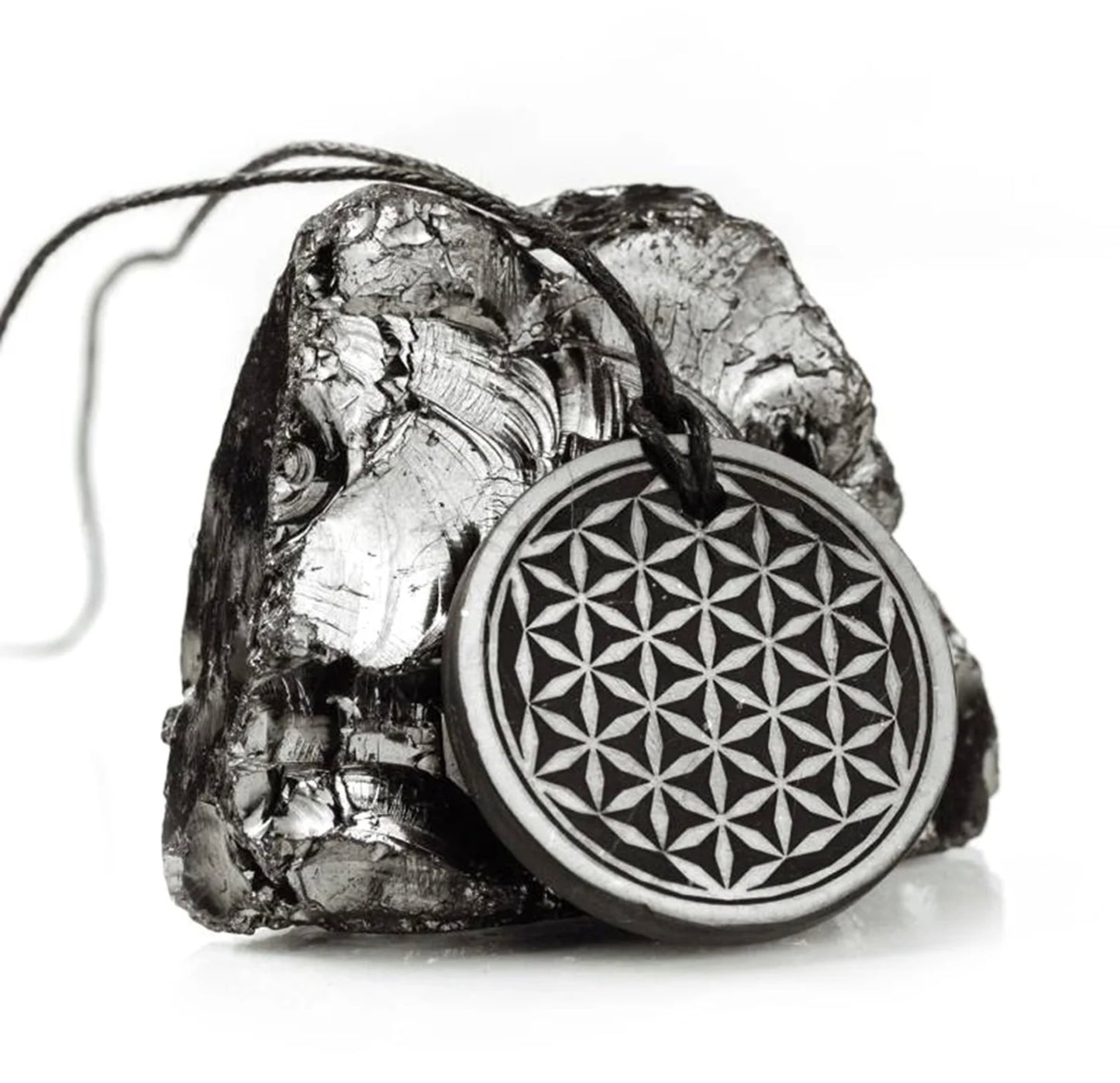 Karelian Shungite - Ancient Flower of Life Pendant
