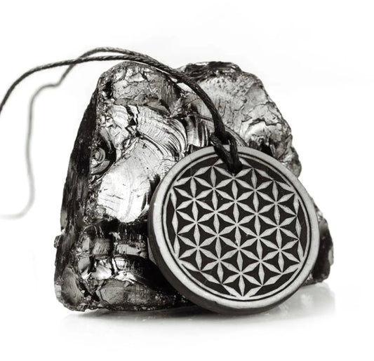 Karelian Shungite - Ancient Flower of Life Pendant