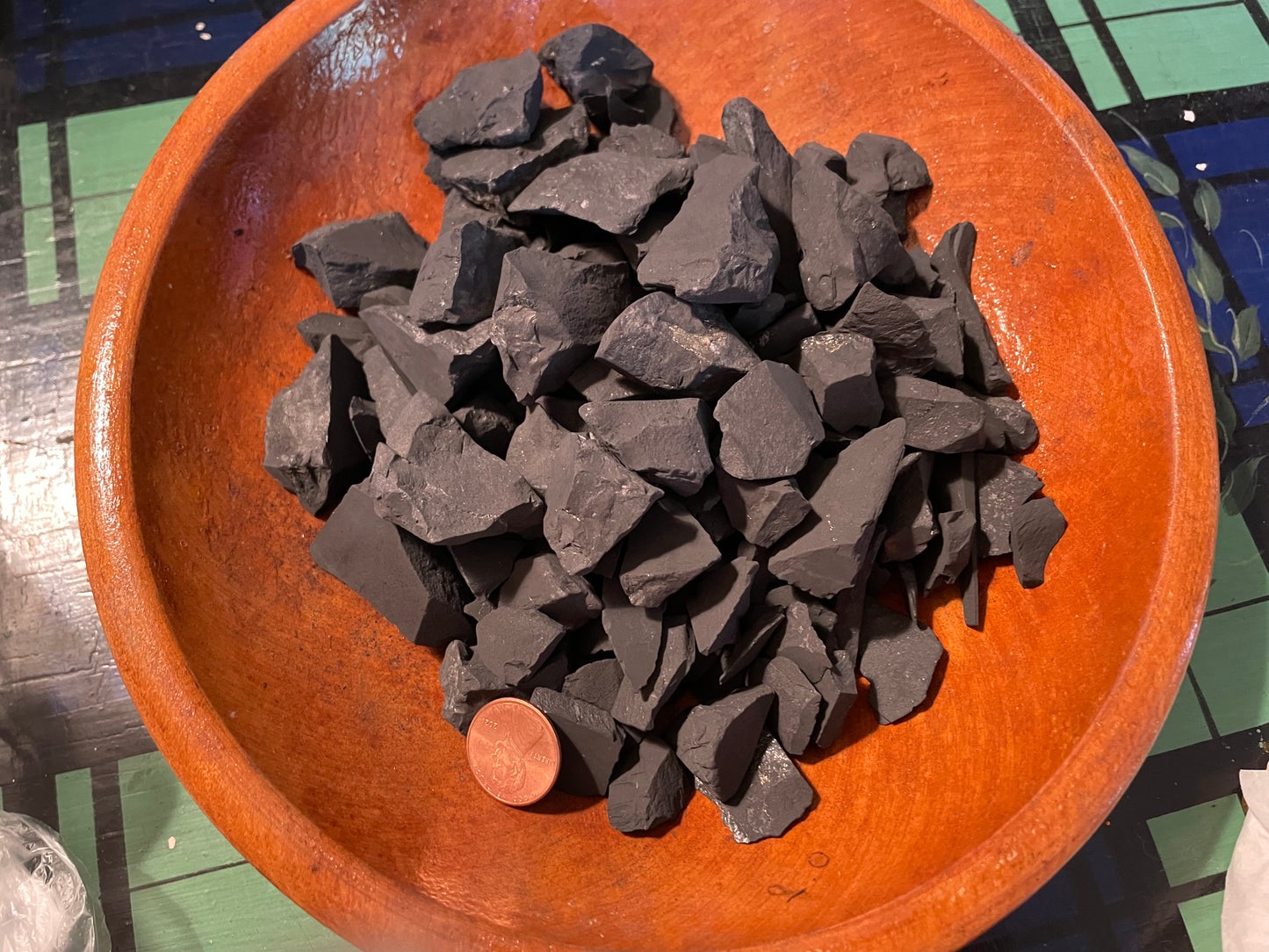 Classic Shungite Chunks- Over 1 Pound  in cloth bag— the current shipment is smaller chips than shown in the images.