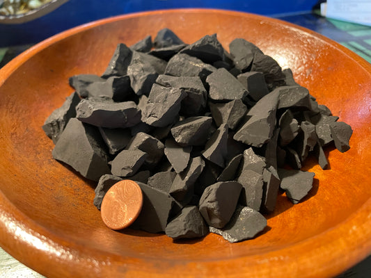 Classic Shungite Chunks- Over 1 Pound  in cloth bag— the current shipment is smaller chips than shown in the images.